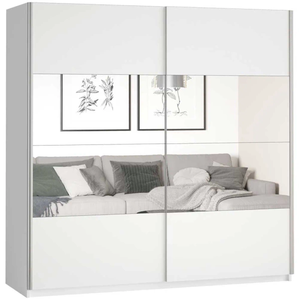 Beta Szafa 2-drzwiowa z Lustrami 200 cm Biały Połysk