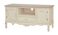 Rimini 034 Komoda RTV 2D/1S prowansalska kremowa  beżowy blat drewno/mdf
