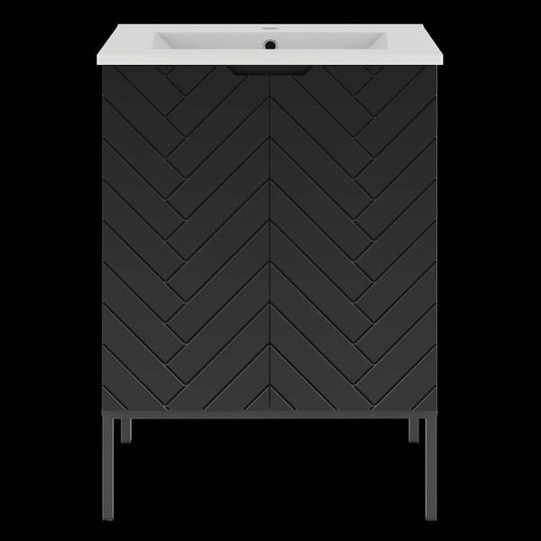 ASPEN-09 - Szafka z Umywalką 2D 60cm Czarny Mat Zestaw-3 Czarny Stelaż