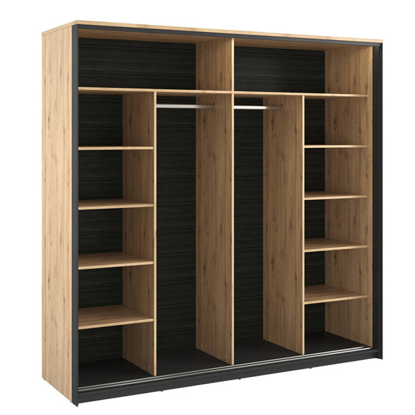 QUANT QS-01 - Szafa Przesuwna 2D Z Oświetleniem Dąb Artisan/Czarna