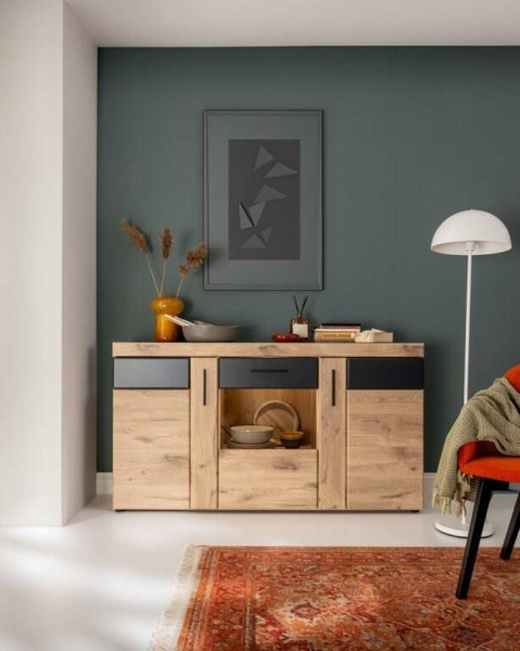 Grano GRNK02 – Komoda 3-drzwiowa Dąb Viking/Szary Kosmos