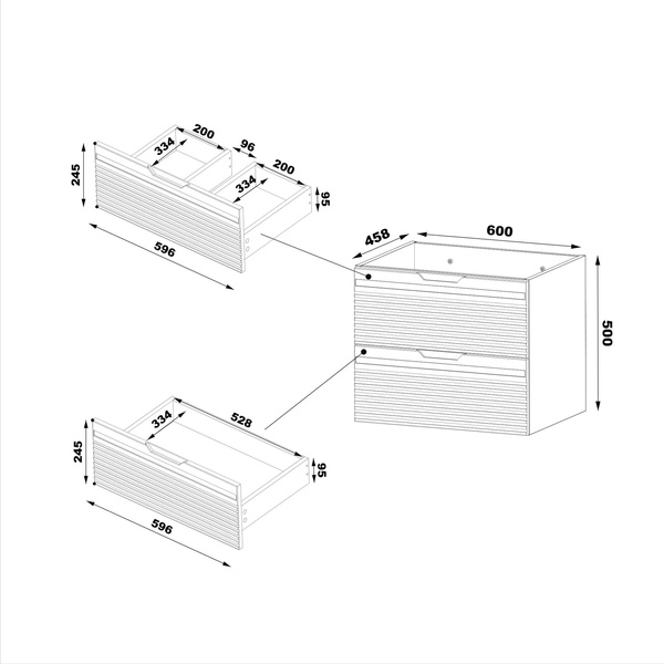 VESPER-02 - Szafka pod Umywalkę z Blatem 2S 60cm Czarny Mat Zestaw-1