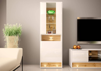 VISION-04 - Witryna 2D z Oświetleniem LED Biały Mat Dąb Wotan Mat Biały Połysk