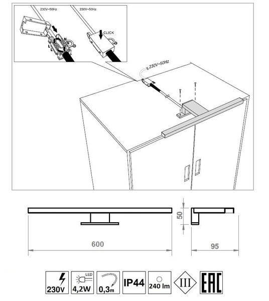 ALA - Lampa LED Nad Szafkę 60 cm Czarny 230V IP44