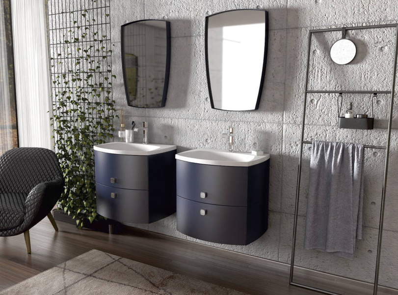 Oristo Szafka z umywalką w kolorze białym 62 cm 2S LOUIS czarna połysk