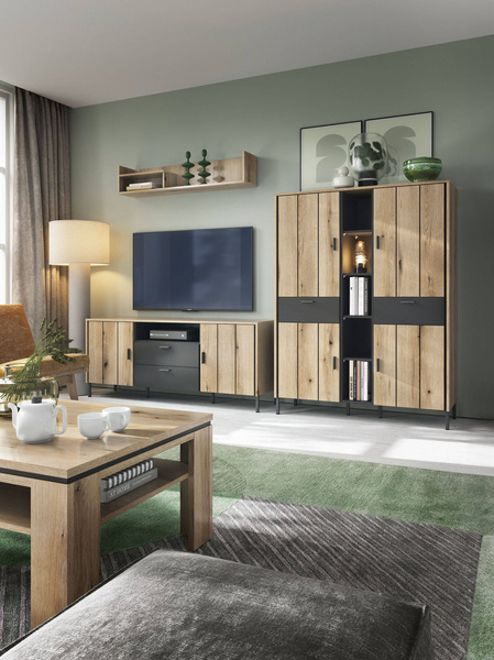 Shirley SHIF102 – Komoda RTV 2D2S Dąb Coast Evoke/Antracyt/Nadruk