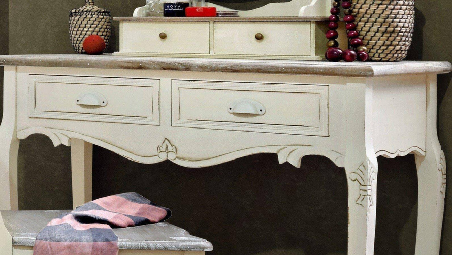 Rimini 016 Konsola -sekretarzyk 2S prowansalska kremowa beżowy blat drewno/mdf