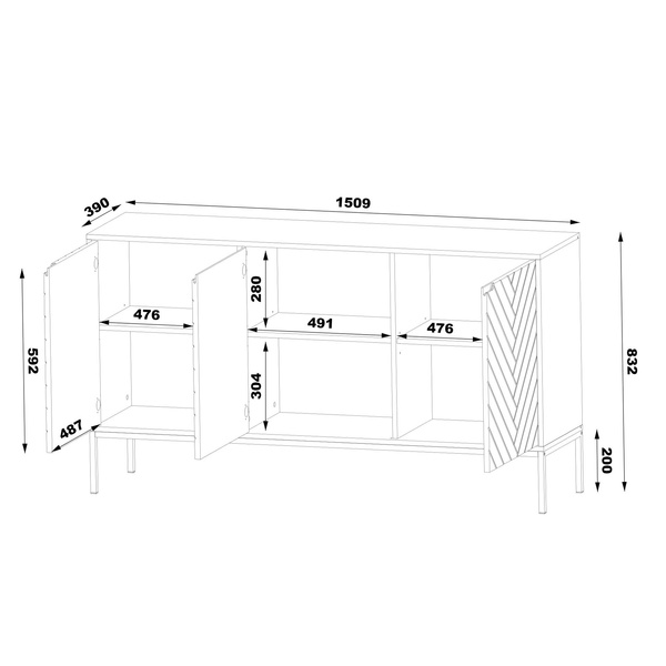 ASPEN-03 - Komoda 3-drzwiowa Biały Mat Złoty Stelaż