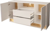 VISION-02 - Komoda 2D2S z Oświetleniem LED Biały Mat Dąb Wotan Mat Biały Połysk