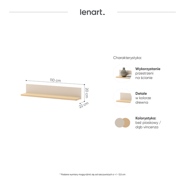 STORY SO-14 - Półka Wisząca Beż Piaskowy Dąb Vincenza Bielona