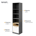 POK PO-04 - Regał 1S Grafit/Buk Ibsen/Szary Jasny