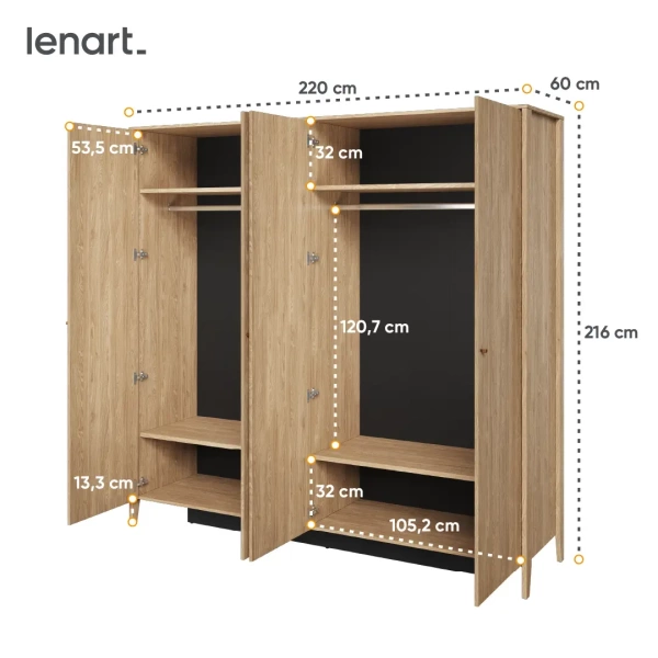 COZY CZ-01 - Szafa 4-drzwiowa z Lustrem Dąb Olejowany
