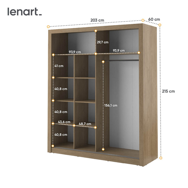 ARTI AR-08 - Szafa Przesuwna 2-drzwiowa Z Lustrami Dąb Shetland