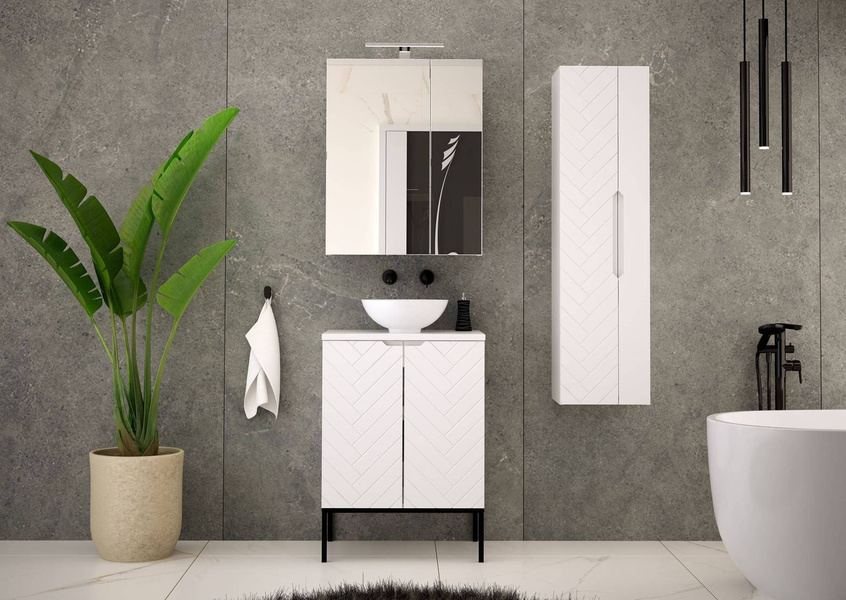 ASPEN-09 - Szafka pod Umywalkę z Blatem 2D 60cm Biały Mat Zestaw-1 Czarny Stelaż