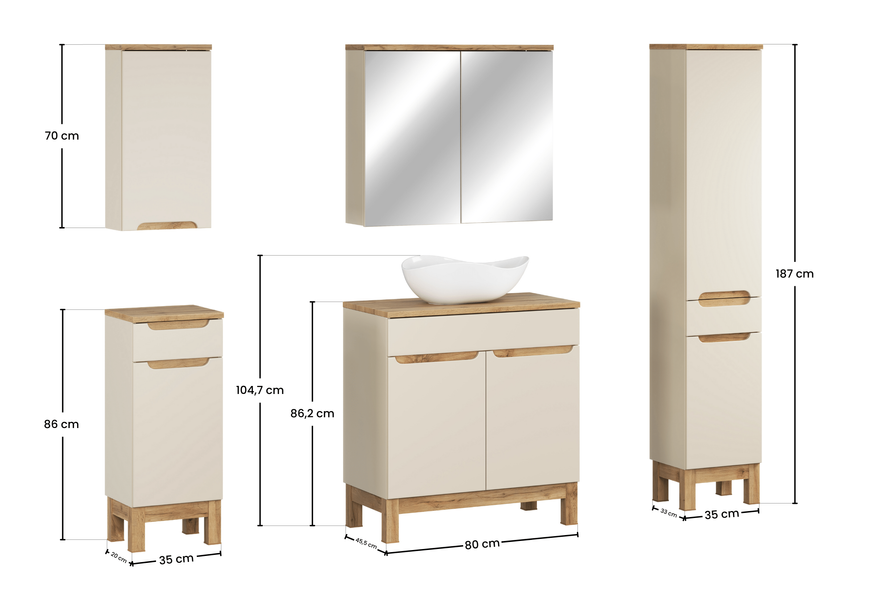 Zestaw Mebli Łazienkowych 80 cm z Umywalką Nablatową Bali Cashmere