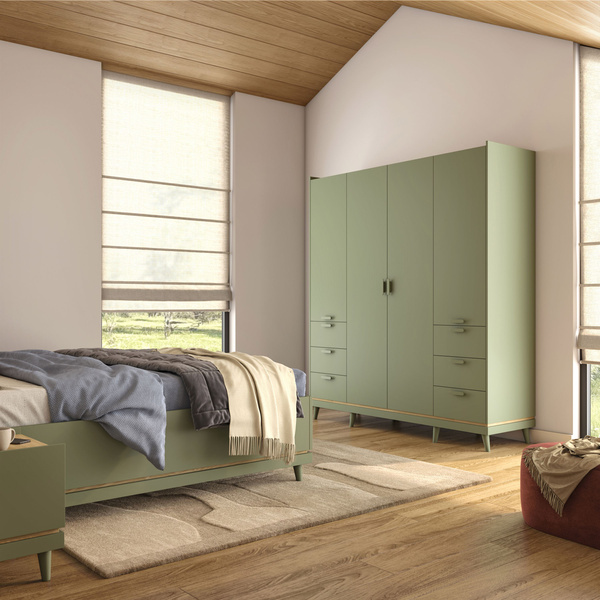 Scandi - Szafa 4D6S Zgaszona Zieleń Dąb Olejowany