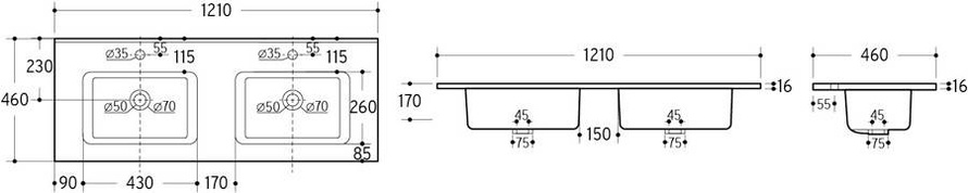 GO120D-8095 umywalka meblowa podwójna 121 x 46cm