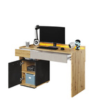 QUBIC QB-08 - Biurko Z Oświetleniem Dąb Artisan/Stal/Silk Flou