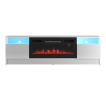 DUKE-01 - Komoda RTV 2D z Oświetleniem LED i Kominkiem Elektrycznym Biały Mat Biały Połysk