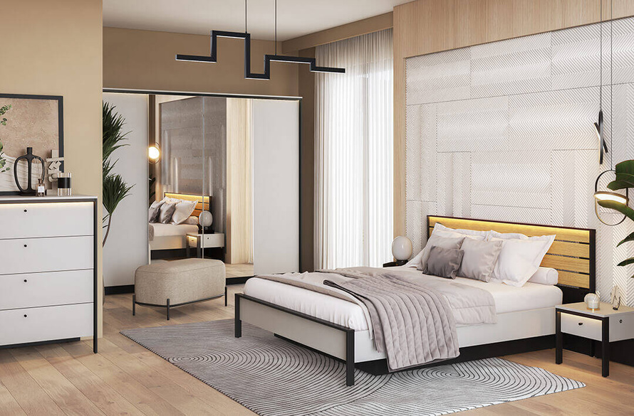 GRIS GS-01 - Szafa 4-drzwiowa Szara/Czarna