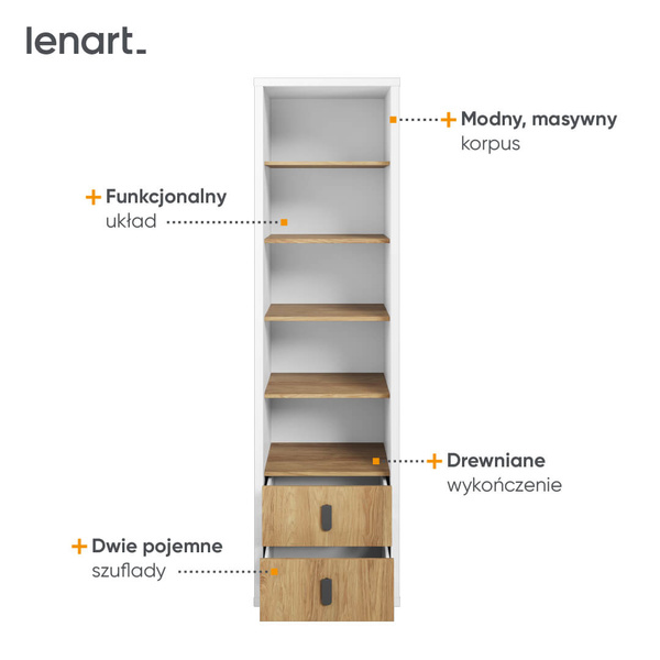 SIMI MS-03 - Regał 2S Biała/Hikora Naturalna
