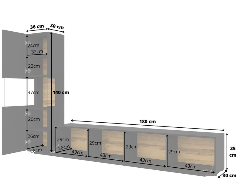 Ava Meblościanka 05+40 Czarny / Dąb Wotan