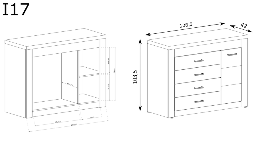 INDIANAPOLIS-17 - Komoda 1D4S Jesion Jasny