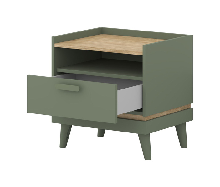 Scandi - Szafka Nocna 1S Zgaszona Zieleń Dąb Olejowany