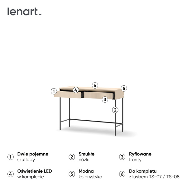 TREND TS-09 - Toaletka 2S z Oświetleniem LED Beż Piaskowy Czarny Mat