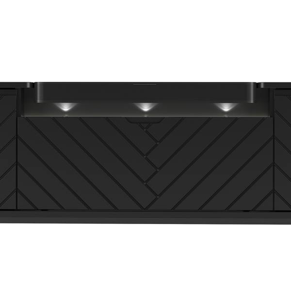 ASPEN-06 - Komoda RTV 3D z Soundbarem JBL i Oświetleniem LED Czarny Mat Czarny Stelaż