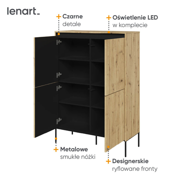 TREND TR-03 - Szafka 4-drzwiowa Z Oświetleniem Dąb Artisan/Czarny