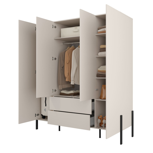 Jukon S - Szafa 4D2S Kaszmir Czarne Metalowe Nogi