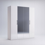 Family FM-14-WB - Szafa 4-drzwiowa z Lustrem Biały Mat Biały Połysk