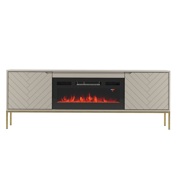 ASPEN-02 - Komoda RTV 2D z Kominkiem Elektrycznym Kaszmir Złoty Stelaż