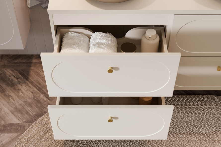 Zestaw Szafka Pod Umywalkę z Blatem 80 cm 2 Szuflady i Umywalka Nablatowa Donna Sand