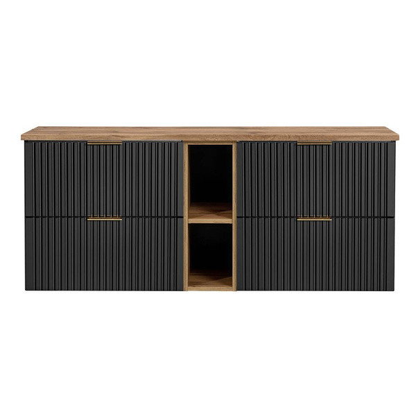 Zestaw 140 cm ADEL BLACK z Podwójna Szafka , Regałem Dolnymi Blatem