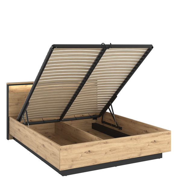 QUANT QS-02 (180) - Łóżko 180 ze Stelażem i Oświetleniem Dąb Artisan/Czarne