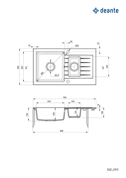 Zlewozmywak granitowy 1.5-komorowy z ociekaczem Zorba