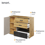 QUBIC QB-07 - Komoda 1D3S Dąb Artisan/Stal/Silk Flou