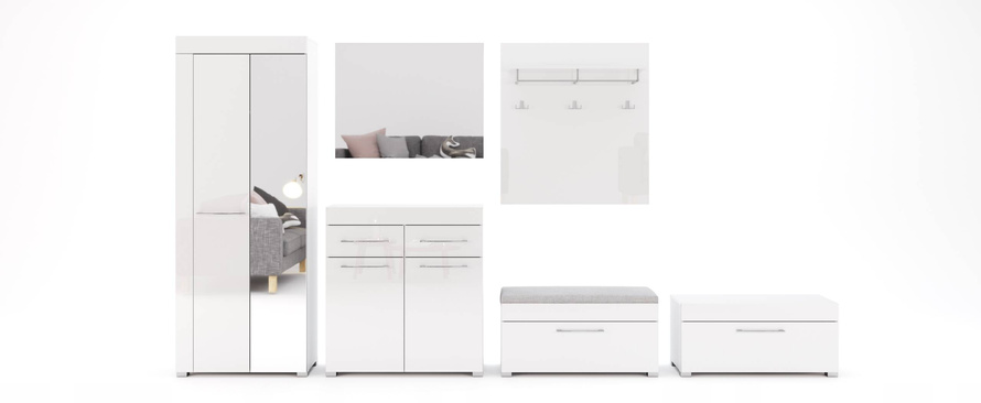 Amanda AN-112-WB - Szafa 2-drzwiowa z Lustrem Biały Mat Biały Połysk