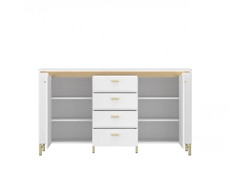 Lazio LAZK02 – Komoda 2D4S z Oświetleniem LED Biały Alpejski/Biały Połysk/Złoty