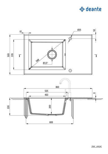 Zlewozmywak szklano-granitowy 1-komorowy z ociekaczem Capella Precious