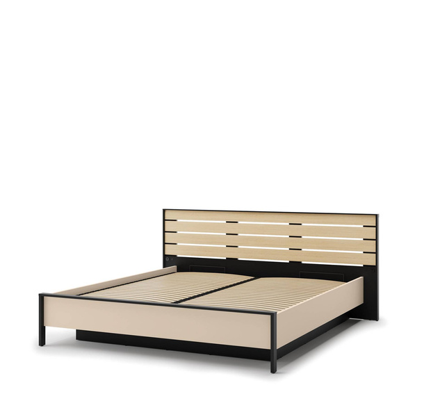 ENNA EN-02(180) - Łóżko 180 cm ze Stelażem i Oświetleniem LED Beżowy Czarny