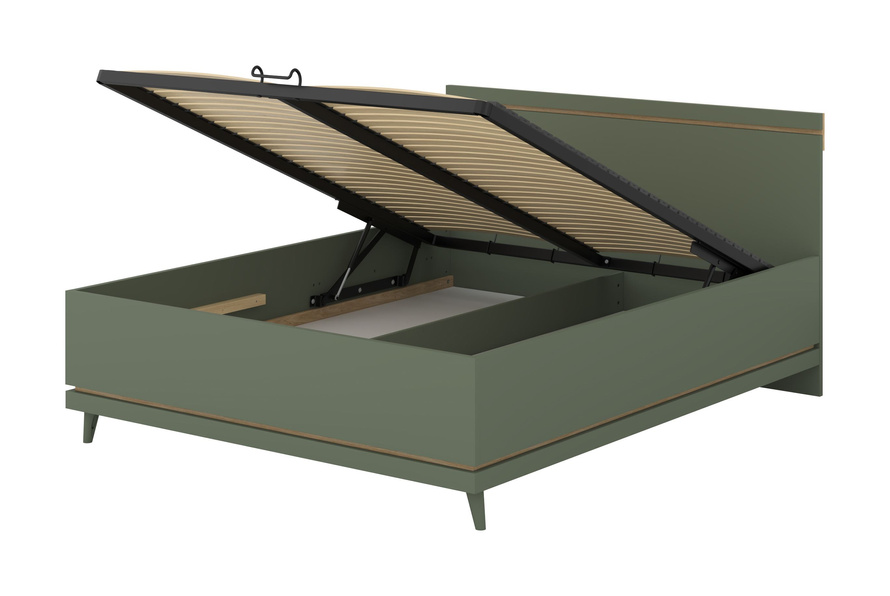 Scandi - Łóżko 160x200 cm ze Stelażem Zgaszona Zieleń Dąb Olejowany