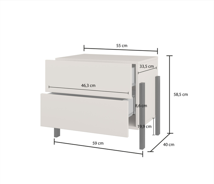 Jukon S - Szafka Nocna 2S Kaszmir Czarne Metalowe Nogi