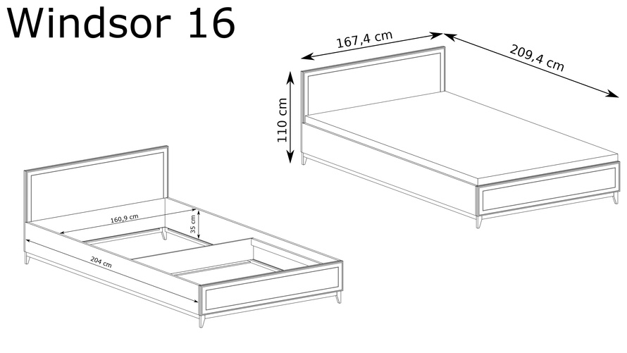 WINDSOR-16 - Łóżko 160x200 cm ze Stelażem i Pojemnikiem Cashmere