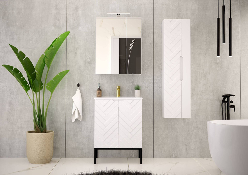 ASPEN-09 - Szafka z Umywalką 2D 60cm Biały Mat Zestaw-3 Czarny Stelaż