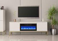 ASPEN-02 - Komoda RTV 2D z Kominkiem Elektrycznym Biały Mat Złoty Stelaż