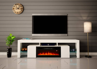 SOLEO-01 - Komoda RTV 2D z Oświetleniem LED i Kominkiem Elektrycznym Biały Mat Biały Połysk