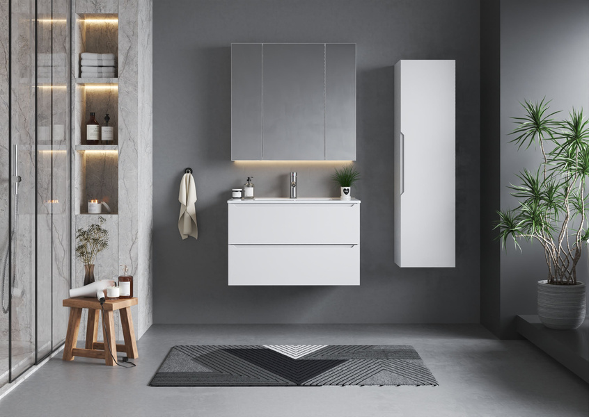 ETNA-01 Szafka Pod Umywalkę 2S 80 cm Biały Mat Biały Połysk